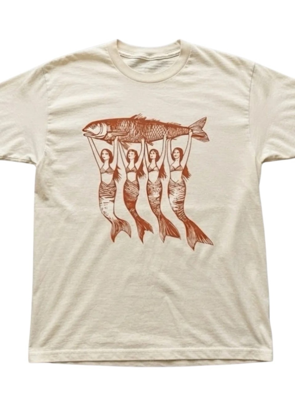 Gildan Short Sleeve Tee with Rust Mermaid Fish Graphic